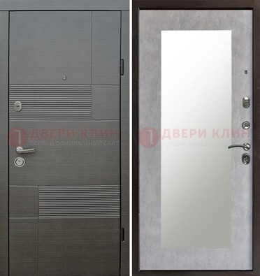 Серая входная дверь с МДФ панелью и зеркалом внутри ДЗ-51 в Костроме
