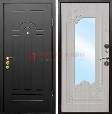 Темная входная дверь с МДФ Беленый дуб и зеркалом ДЗ-58 в Костроме