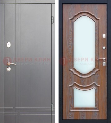 Серая входная дверь со светлой МДФ и зеркалами внутри ДЗ-77 в Костроме