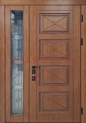 Современная полуторная стальная дверь Винорит со стеклом и ковкой ПЛ-27 в Костроме