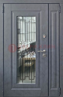 Серая стальная дверь Винорит со стеклом и ковкой ПЛ-29 в Костроме